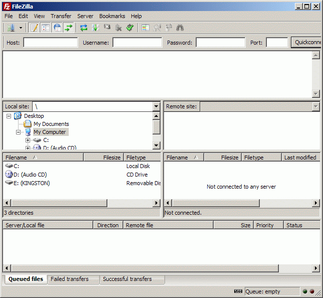 Initial FileZilla window