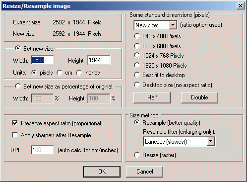 Resize/resample dialog

                  box