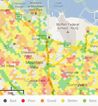 T-Mobile wireless coverage map, Silicon Valley