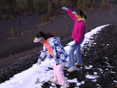 Snowballs on cinder cone trail