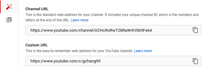 Channel Name and Custom URL